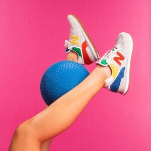 STAUD Multicolor Retro Runner Sneakers — White, Red, Yellow, Green, Blue